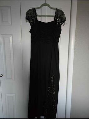 SHEIN Black Beaded Cap Sleeve Maxi Dress